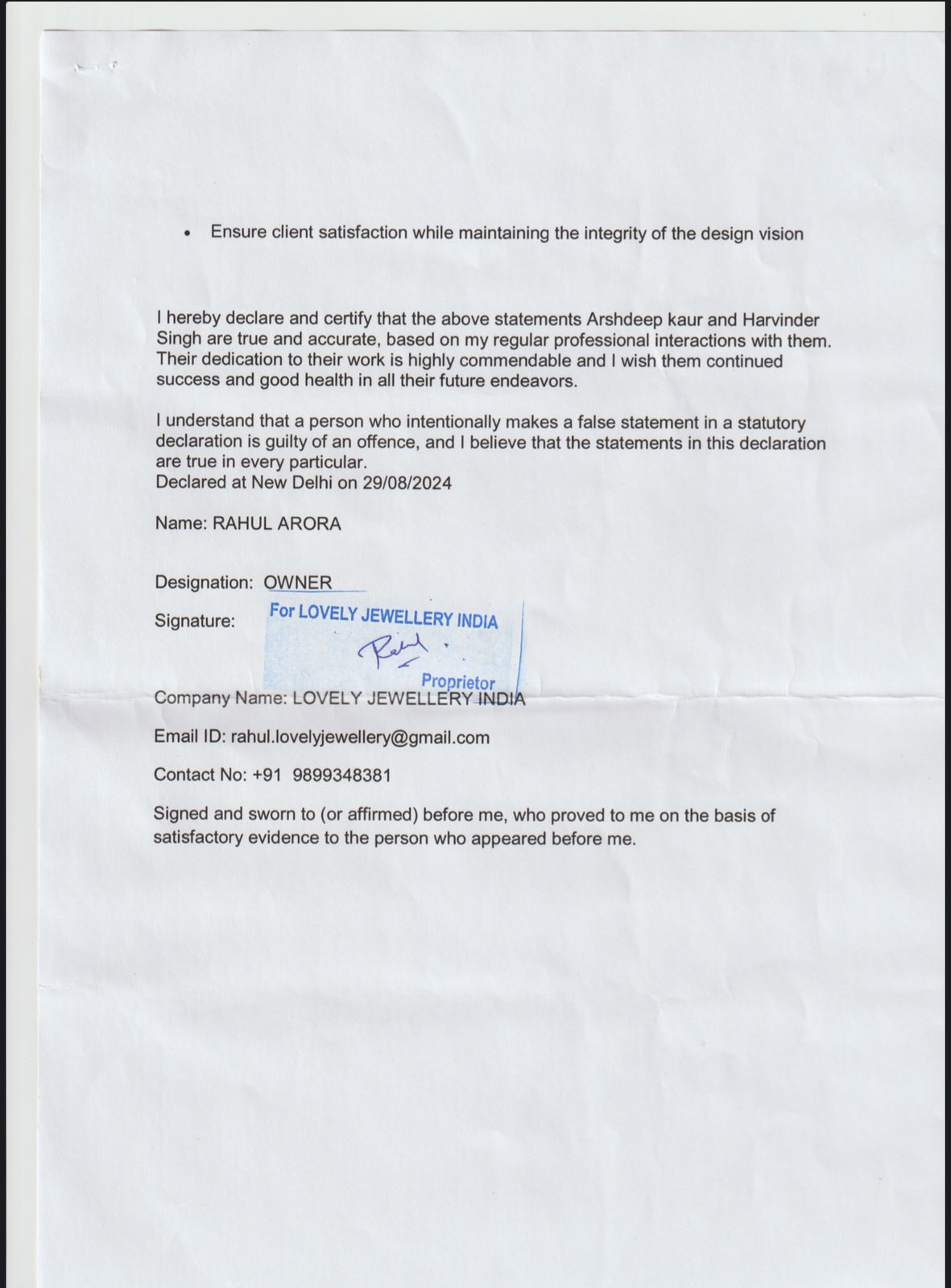 Lovely Jewellery India Testimonial