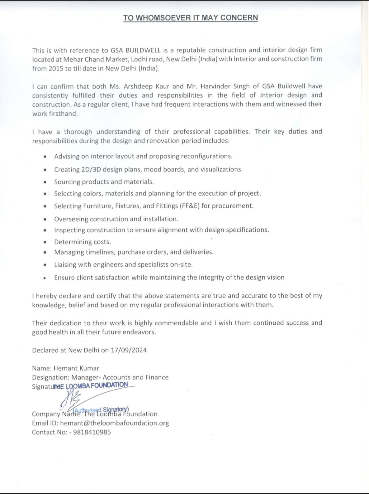 The Loomba Foundation Testimonial